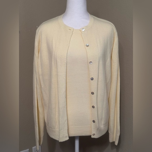 CAROLYN TAYLOR  Yellow Knit Button Down Crew Neck Ribbed Cardigan Set Size Small - Picture 1 of 12
